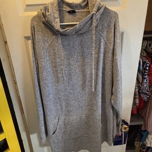 Gray Hooded Sweatshirt with Drawstrings